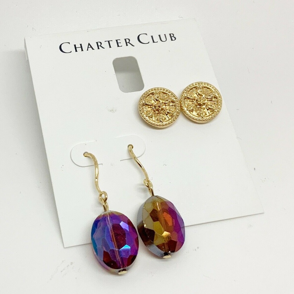 Charter Club Iridescent & Medallion Earrings Set